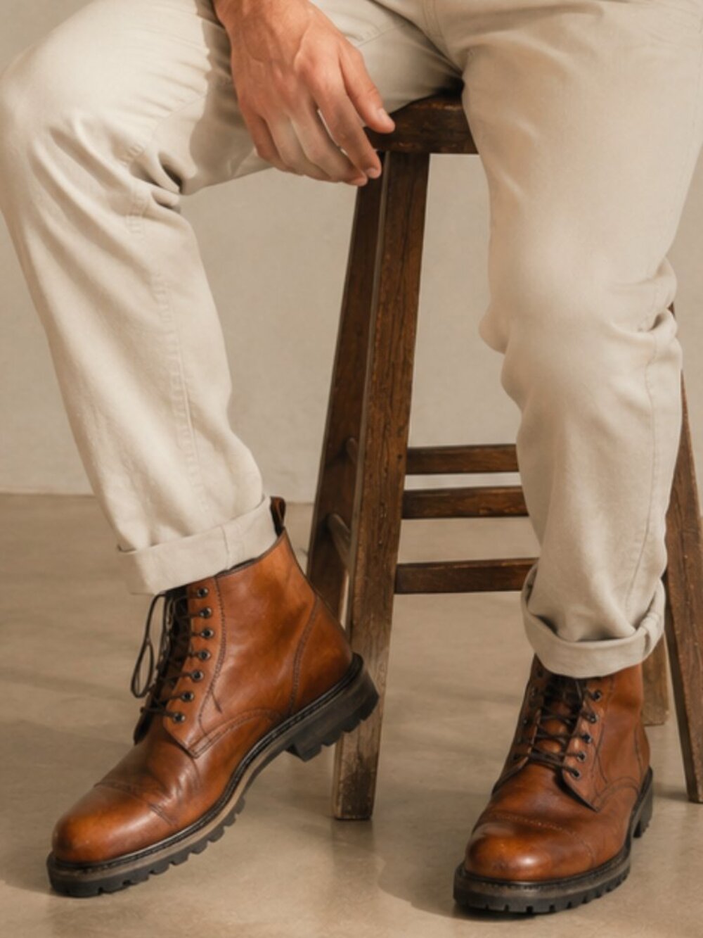 Sergio Rossi Men's Brown Leather Cap Toe Lace-Up Combat Boots Size 9